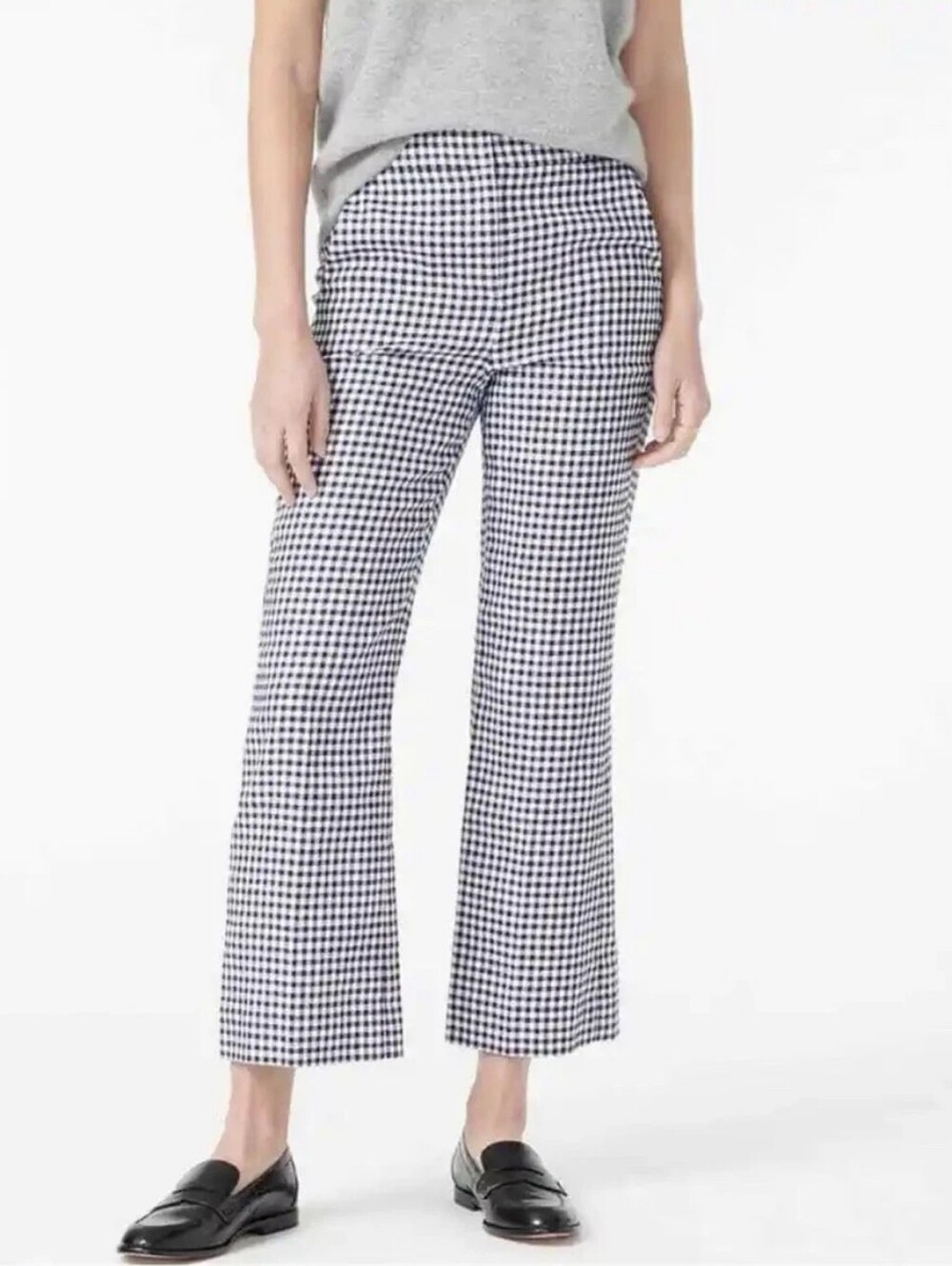 ​J.Crew Hayden Kickout Crop Pants Gingham Stretch Linen Blue White 8P Petite